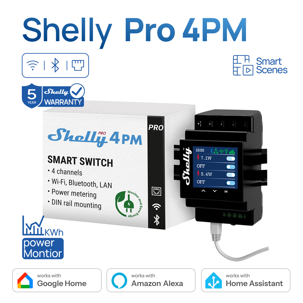 Home Automation Technology - Четырехканальный релейный переключатель Shelly Pro 4PM